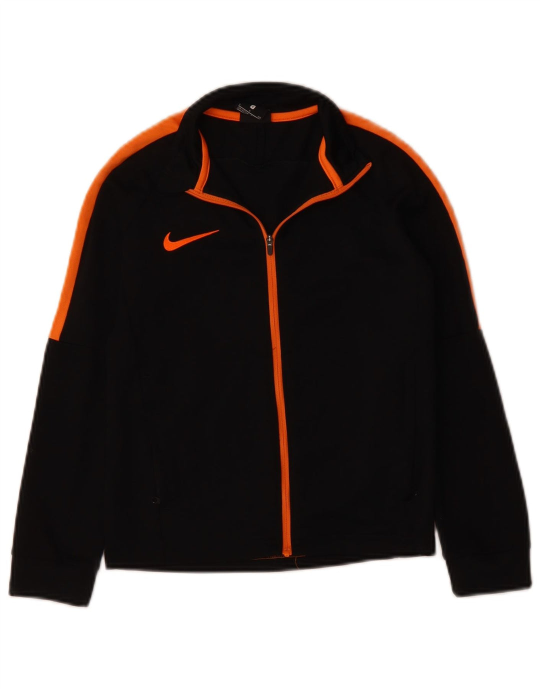 NIKE Boys Dri Fit Tracksuit Top 8-9 Years Small Black Colourblock