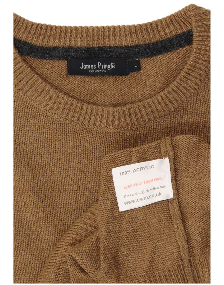 JAMES PRINGLE Mens Crew Neck Jumper Sweater Large Brown Acrylic