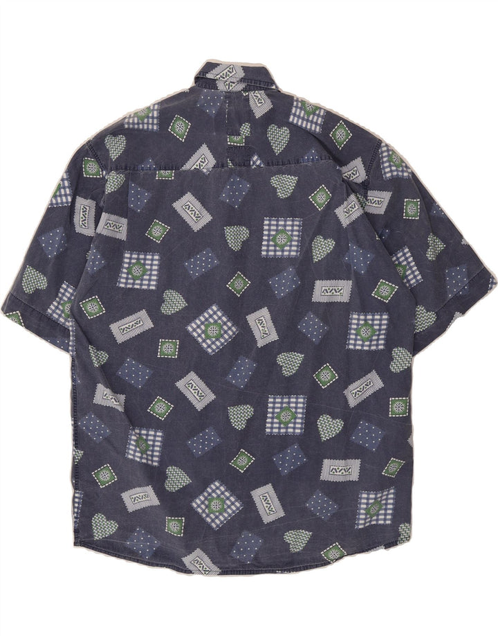 VINTAGE Mens Short Sleeve Shirt Medium Blue Patchwork Vintage Vintage and Second-Hand Vintage from Messina Hembry 