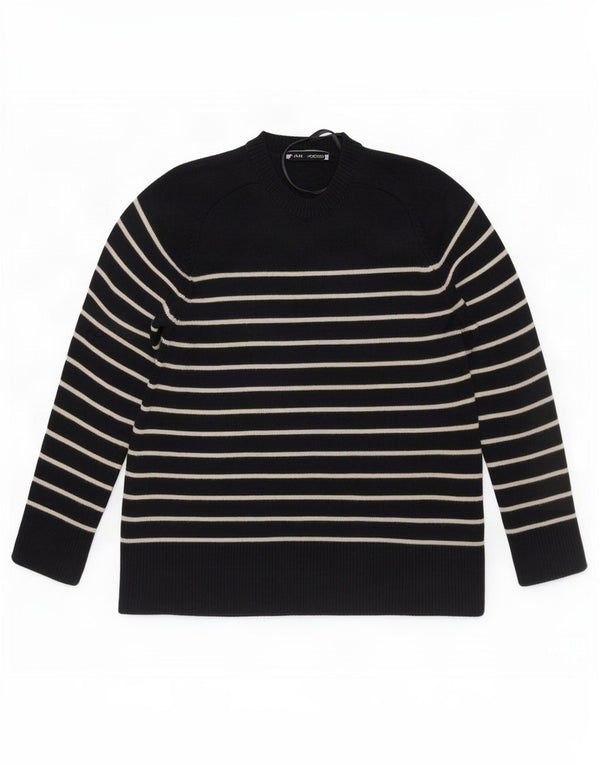 Zara Womens Crop Crew Neck Jumper Sweater UK 10 Small Black Striped Viscose