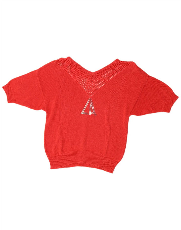 Loris Azzaro ženski kratki džemper s V-izrezom EU 40 srednje crvene boje