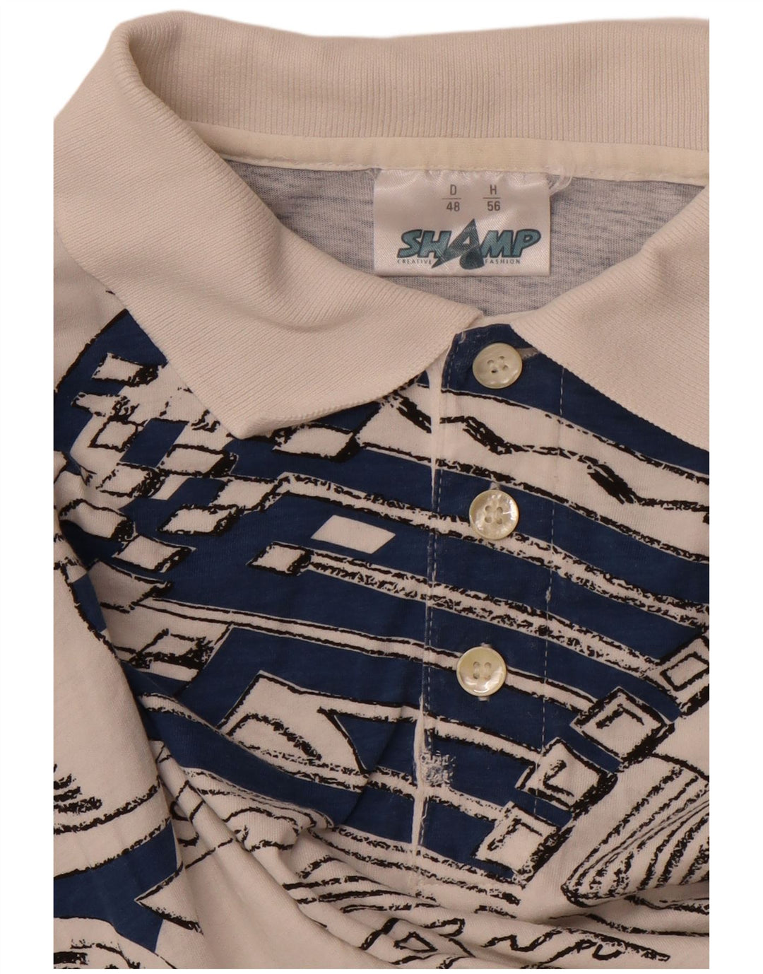 SHAMP Muška grafička polo majica EU 48 Srednje bijeli geometrijski pamuk