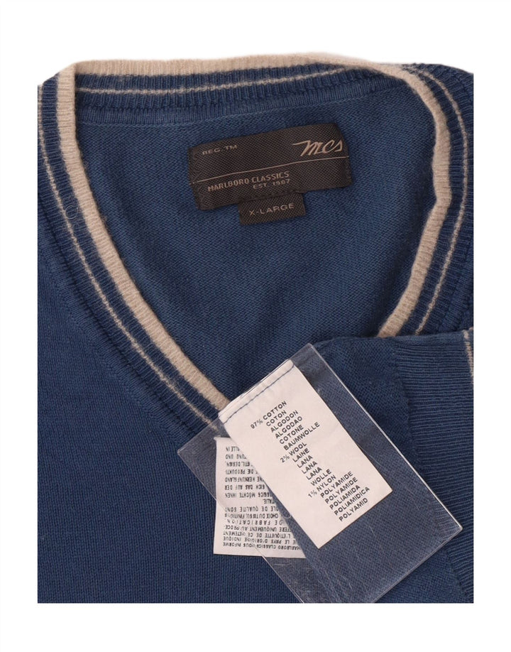 MARLBORO CLASSICS Mens V-Neck Jumper Sweater XL Blue Cotton Vintage Marlboro Classics and Second-Hand Marlboro Classics from Messina Hembry 