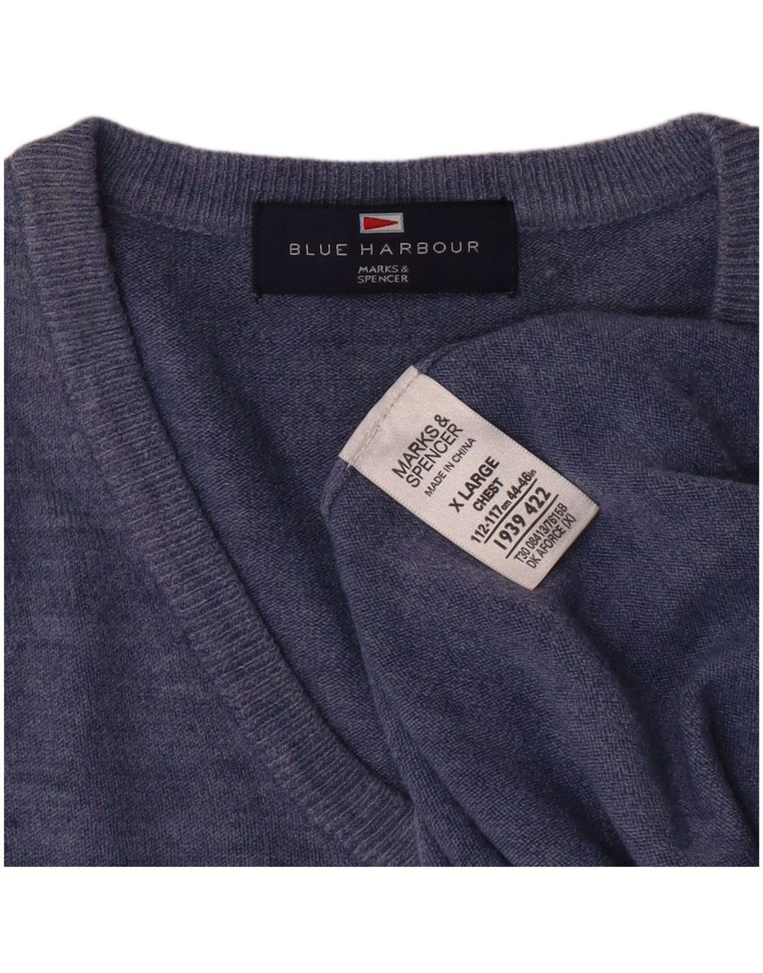 MARKS & SPENCER Muški plavi pulover s V-izrezom XL Blue Harbor Classic