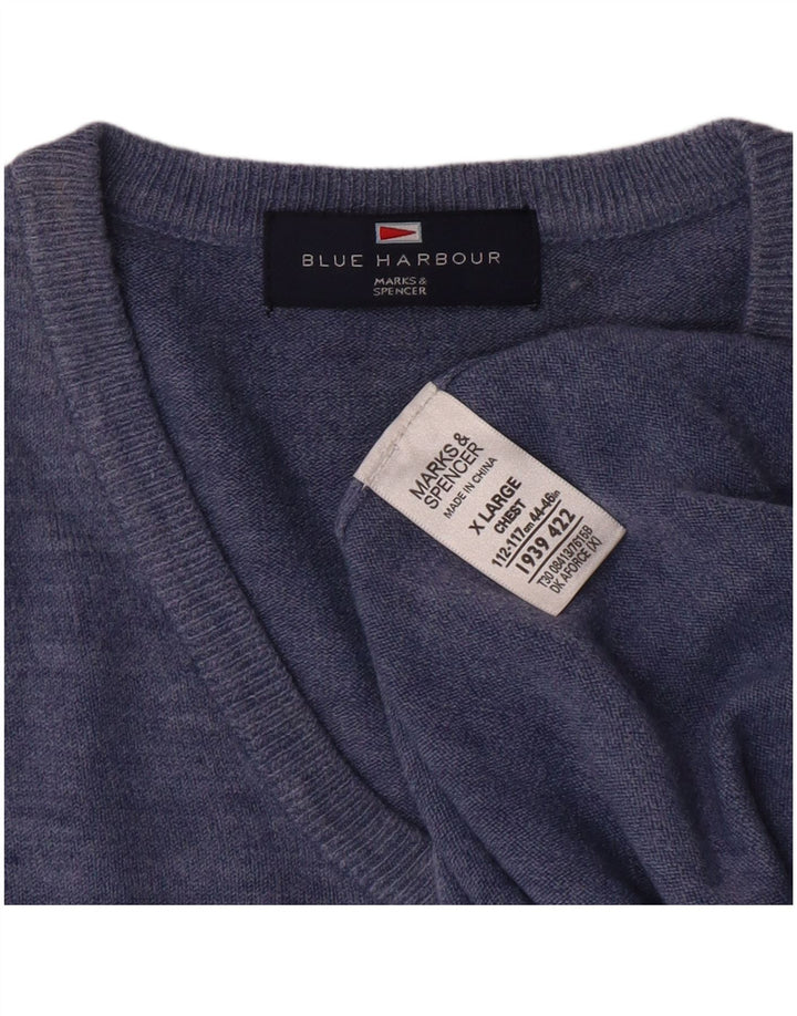 MARKS & SPENCER Muški plavi pulover s V-izrezom XL Blue Harbor Classic