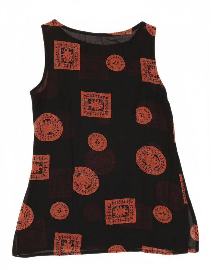 Vintage ženska majica tunike bez rukava UK 12 Srednje crna patchwork