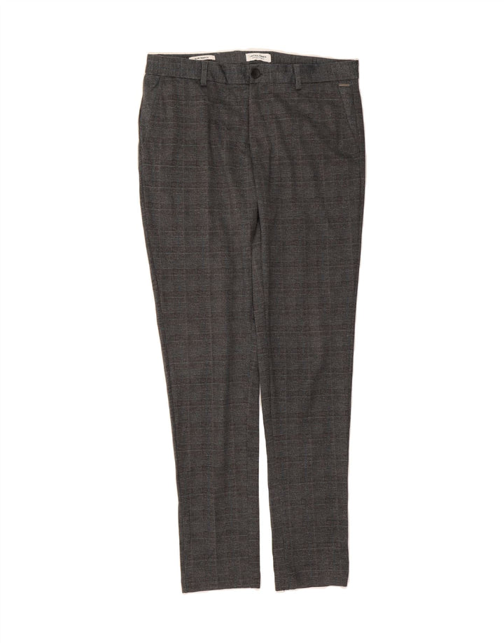 JACK & JONES Mens Marco Slim Casual Trousers W36 L34 Grey Check Polyester Vintage Jack & Jones and Second-Hand Jack & Jones from Messina Hembry 