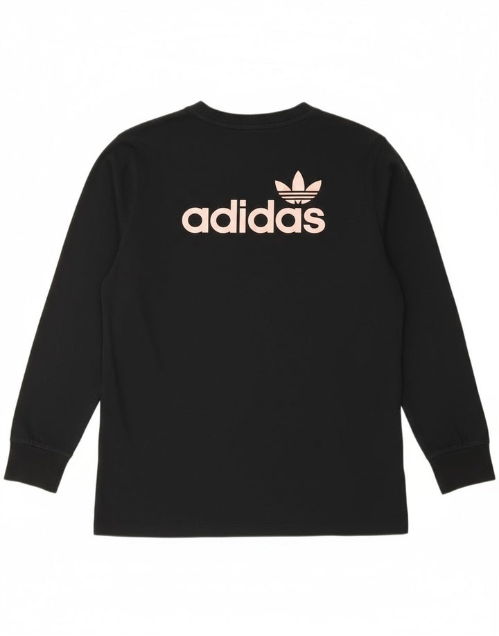 ADIDAS Womens Graphic Top Long Sleeve UK 12 Medium Black Cotton