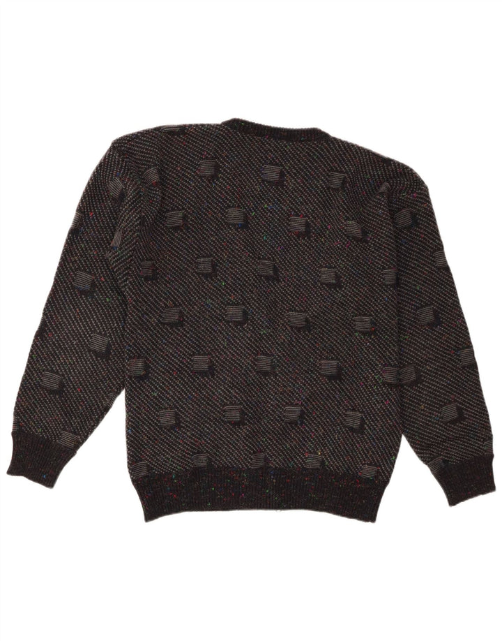 Vintage muški kardigan pulover srednje crne geometrije
