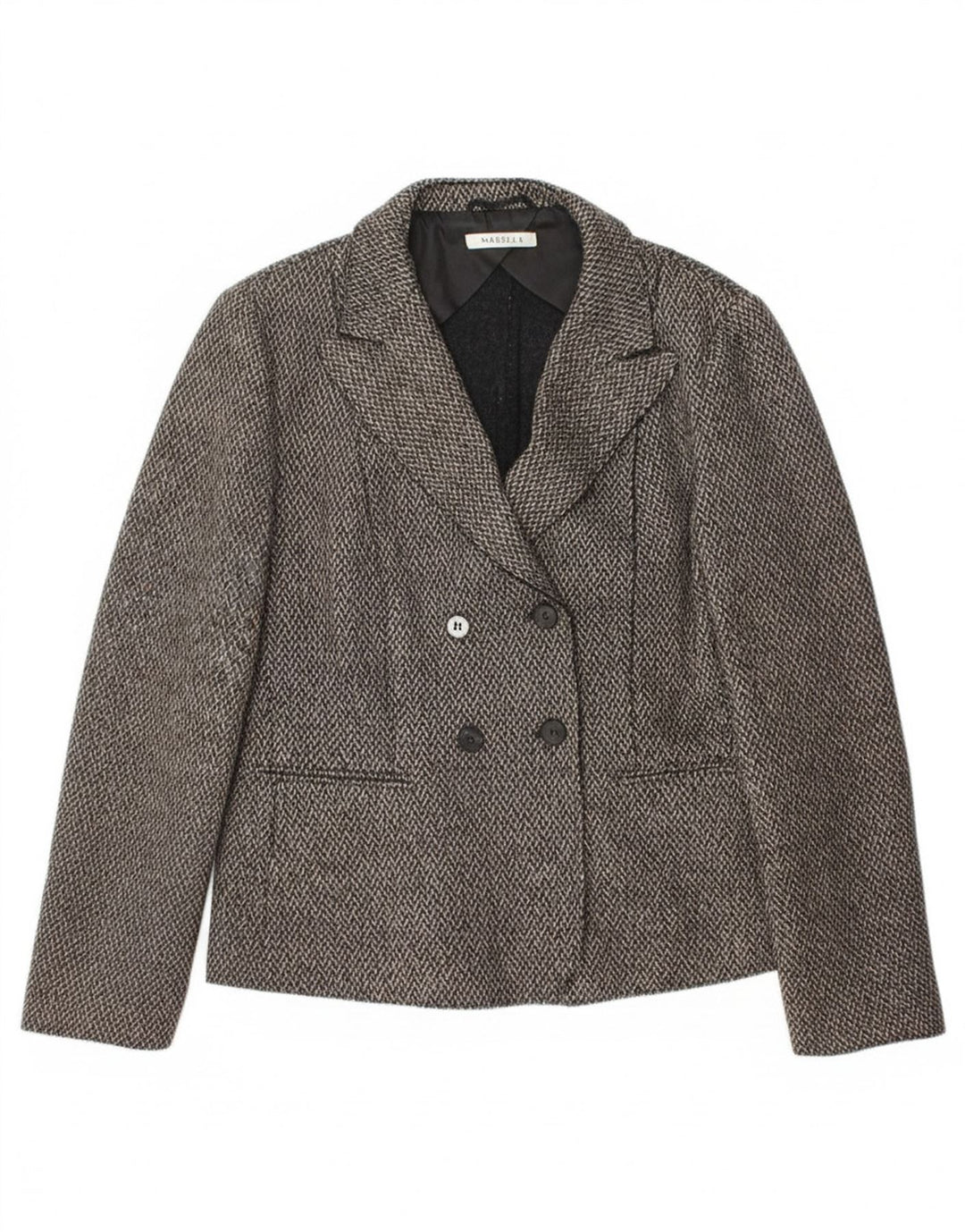 MARELLA Womens Double Breasted Blazer Jacket UK 16 Large Grey Herringbone