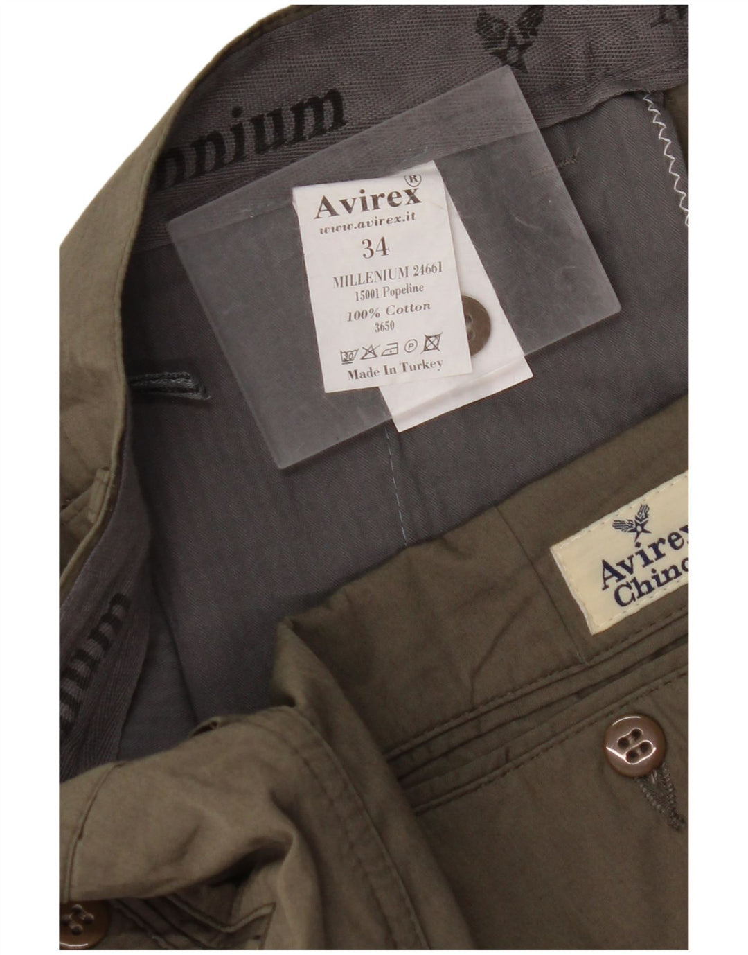AVIREX muške ravne chino hlače W34 L28 Kaki pamuk