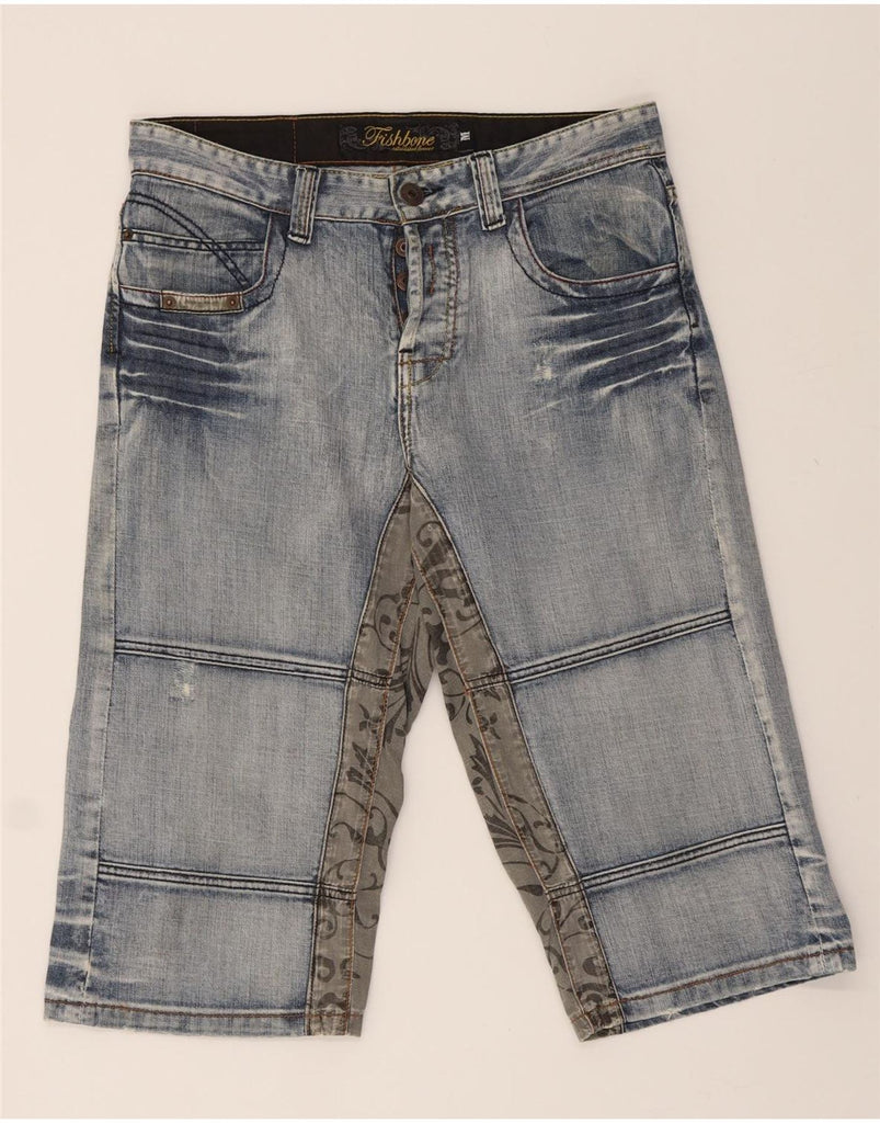 FISHBONE Mens Capri Jeans Medium W34 L18  Blue Colourblock Cotton Vintage Fishbone and Second-Hand Fishbone from Messina Hembry 