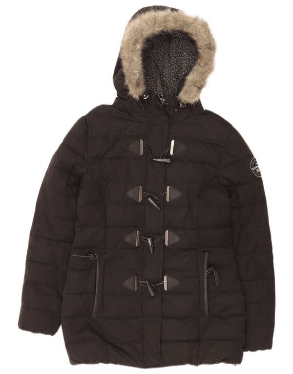 Superdry ženska podstavljena jakna s kapuljačom UK 14 veliki crni poliester