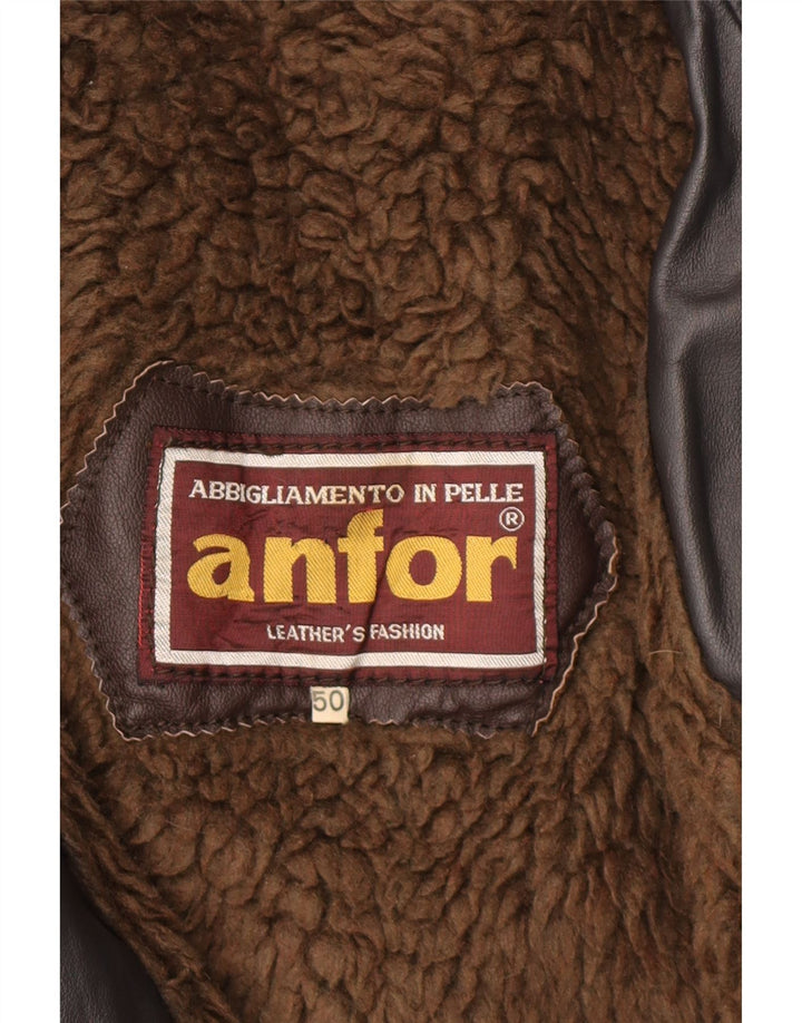 ANFOR Womens Double Breasted Leather Coat IT 50 XL Black Leather Vintage Anfor and Second-Hand Anfor from Messina Hembry 