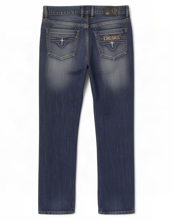Diesel Mens Straight Jeans W34 L34 Blue Cotton