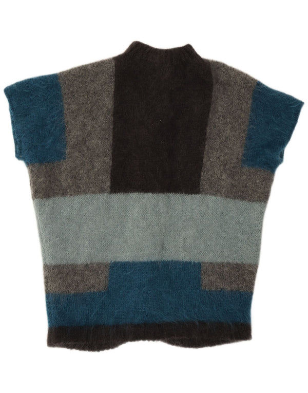 Vintage ženski kardigan džemper kratkih rukava UK 22 3XL Sivi blok boja