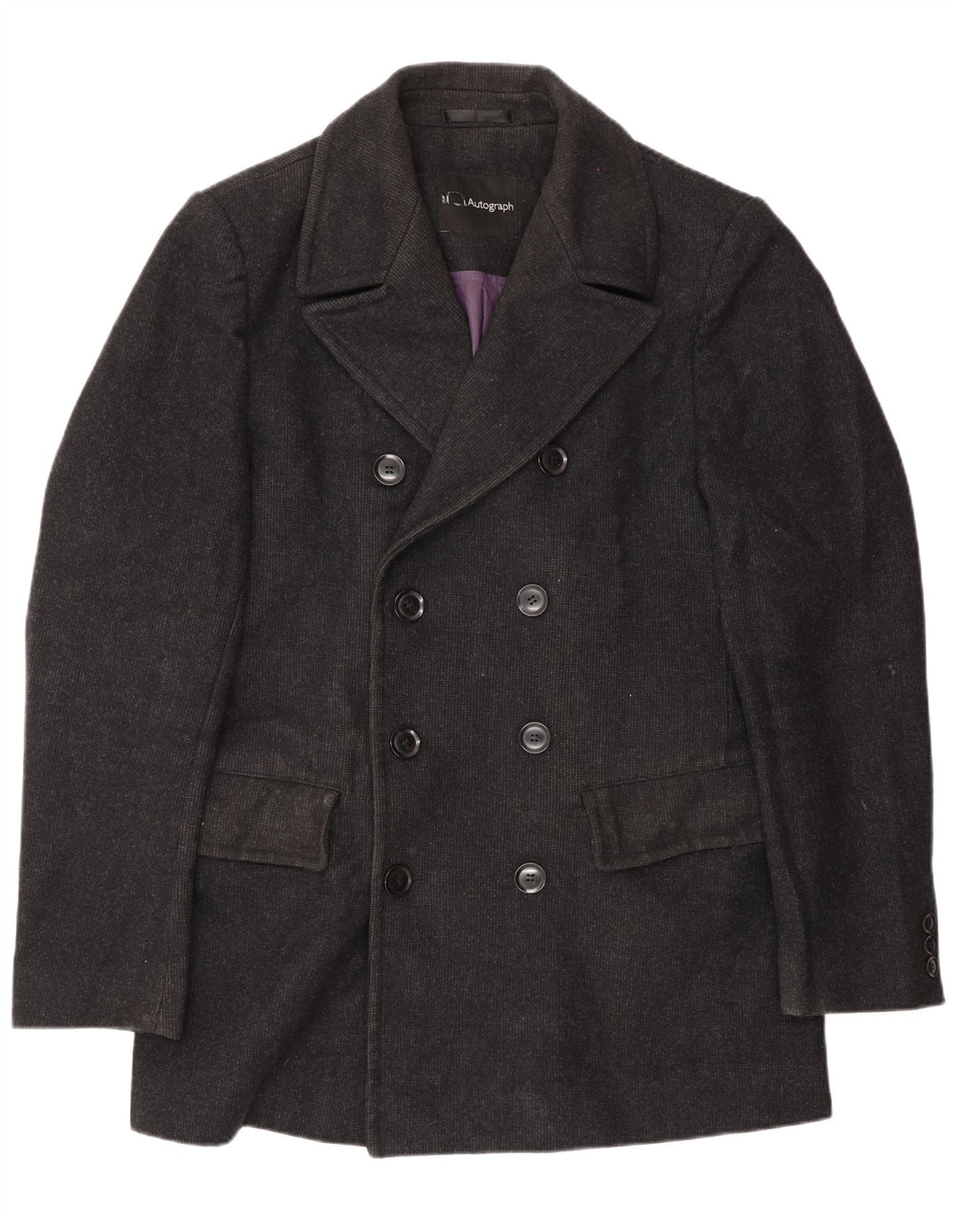 Marks & Spencer Mens Pea Coat UK 38 Medium Black Wool