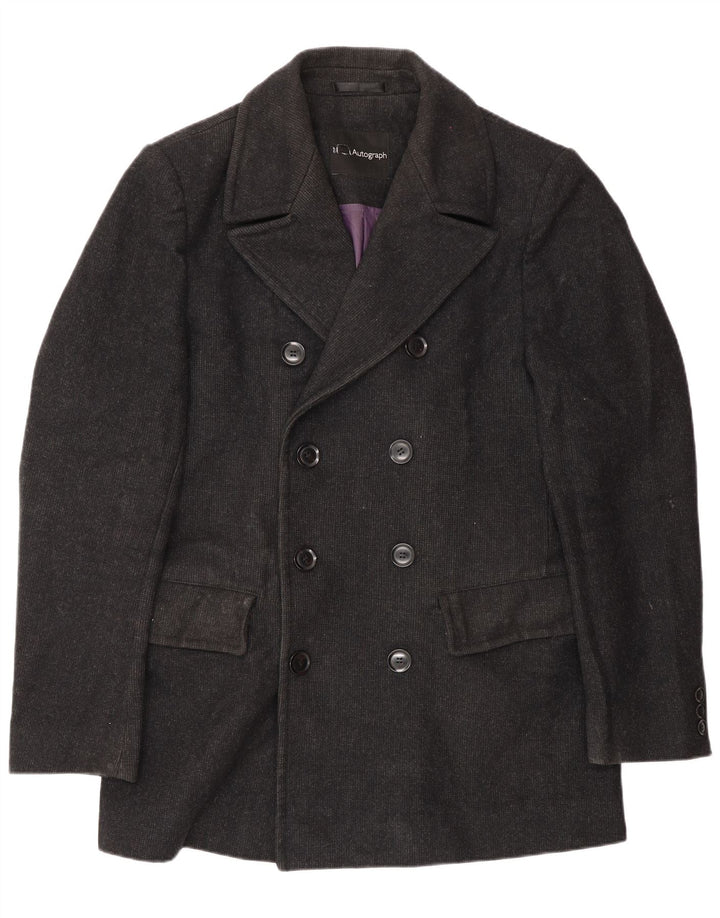 Marks & Spencer Mens Pea Coat UK 38 Medium Black Wool