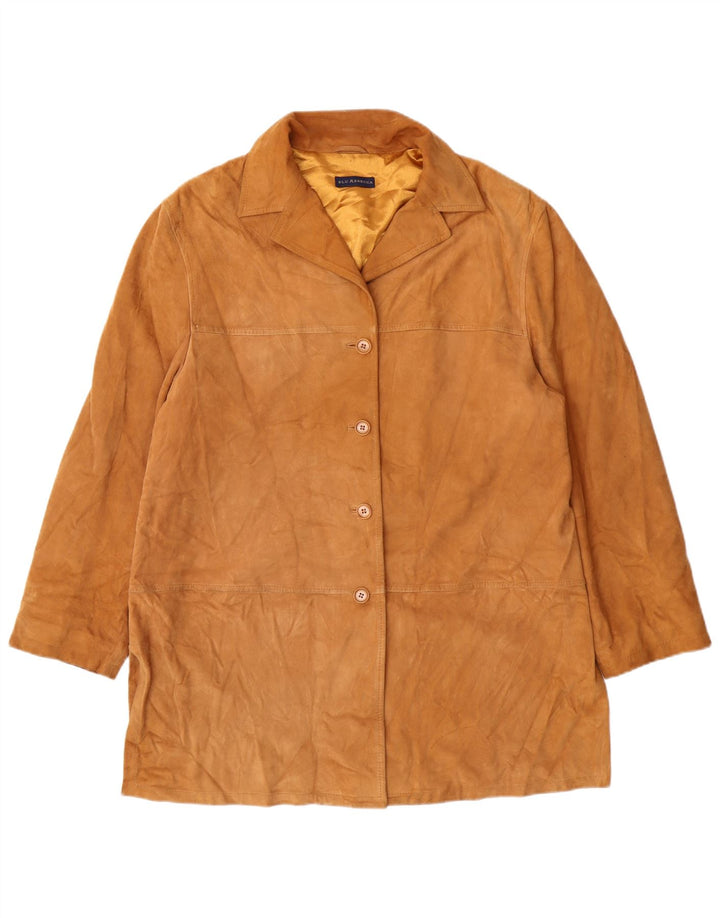 VINTAGE Womens Suede Overcoat UK 16 Large Brown Leather