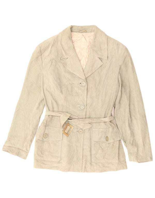 Ženska jakna od brušene kože Pollini s 3 gumba UK 14 Srednje zelena