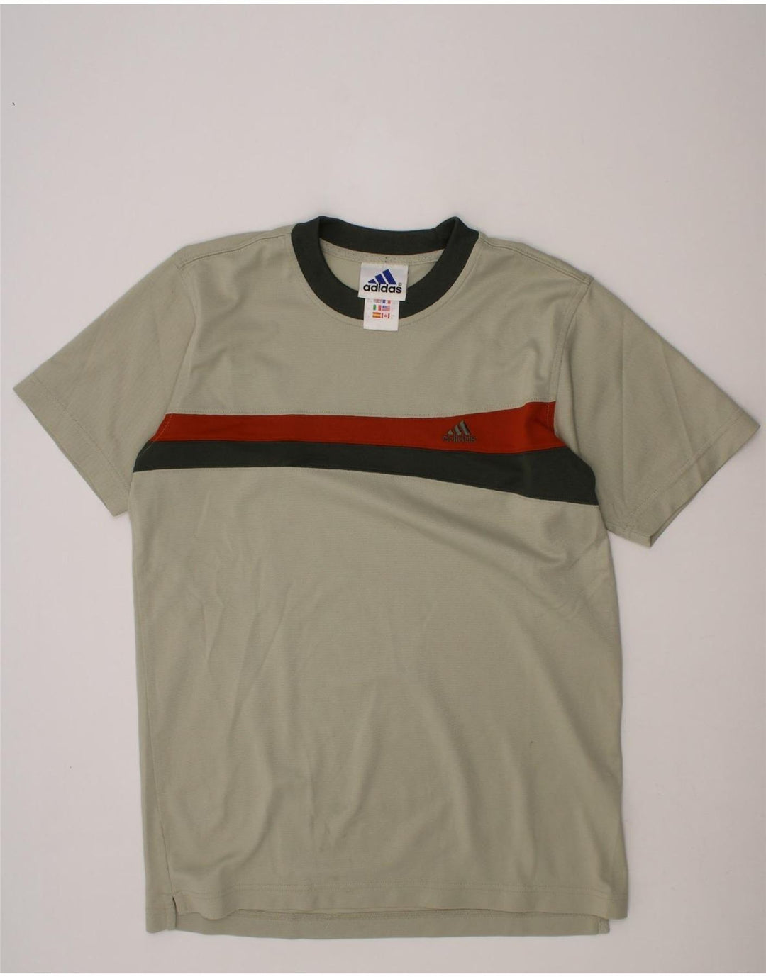 ADIDAS Boys T-Shirt Top 15-16 Years Khaki Polyester Vintage Adidas and Second-Hand Adidas from Messina Hembry 