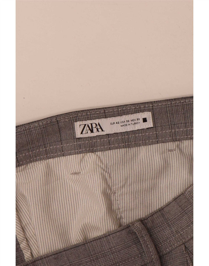 Zara muške uske chino hlače EU 42 Large W32 L30 sivi karirani poliester