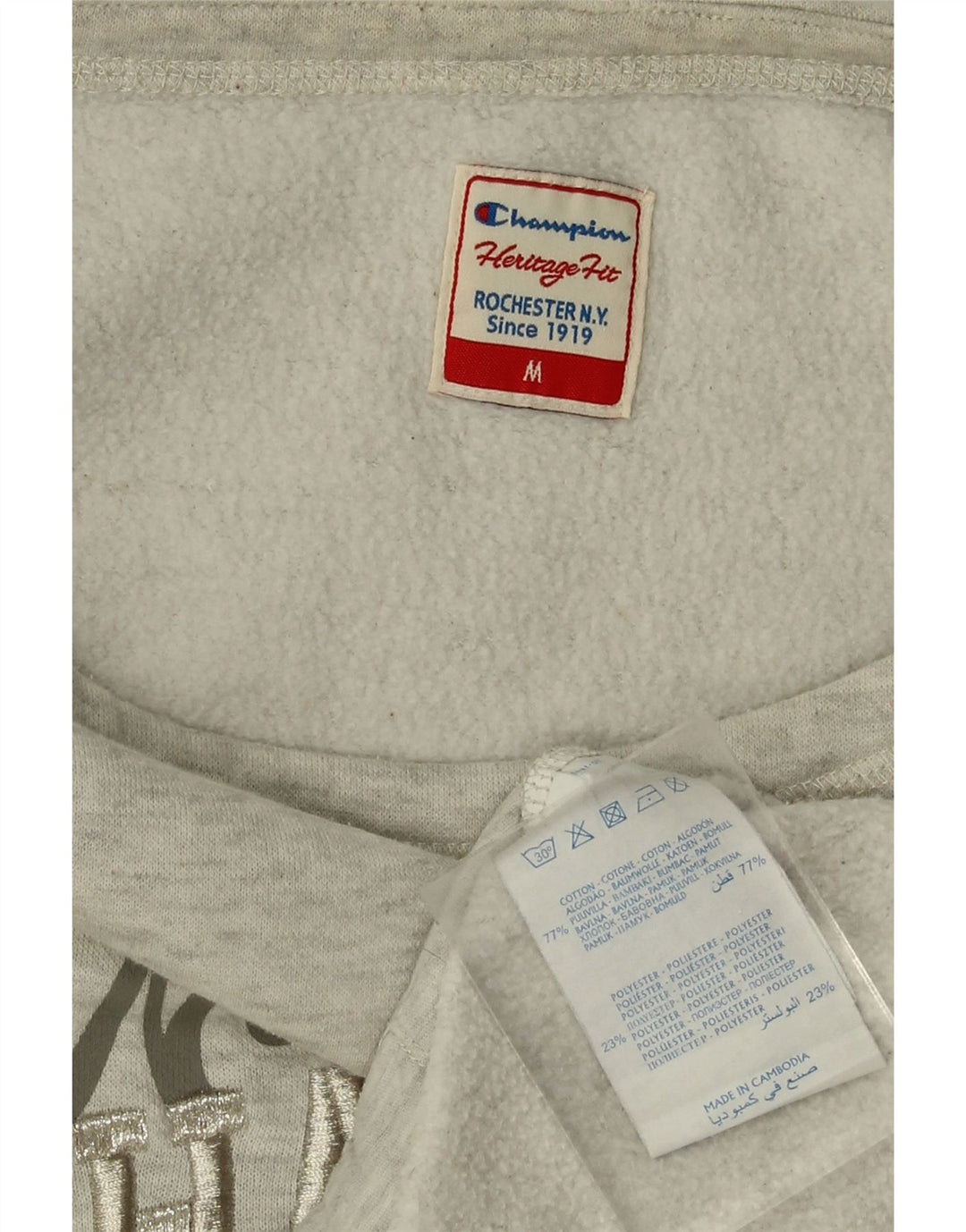 CHAMPION Womens Herritage Fit Graphic Sweatshirt Jumper UK 14 Medium Grey Vintage Champion and Second-Hand Champion from Messina Hembry 