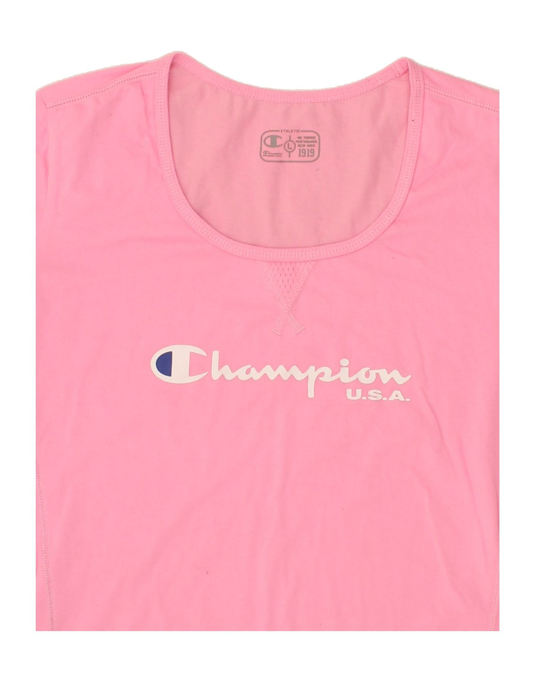 CHAMPION Womens Graphic T-Shirt Top UK 14 Large Pink Polyester Vintage Champion and Second-Hand Champion from Messina Hembry 