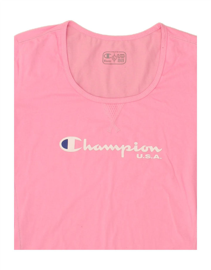 CHAMPION Womens Graphic T-Shirt Top UK 14 Large Pink Polyester Vintage Champion and Second-Hand Champion from Messina Hembry 