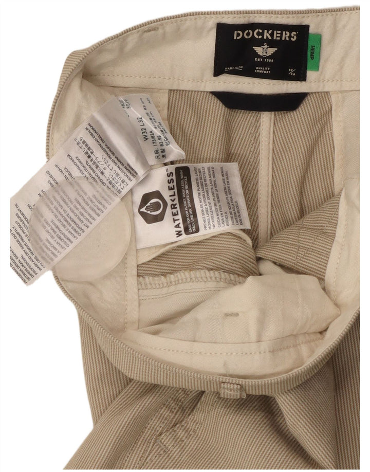 DOCKERS Muške sužene chino hlače W32 L32 Pamuk na bež pruge