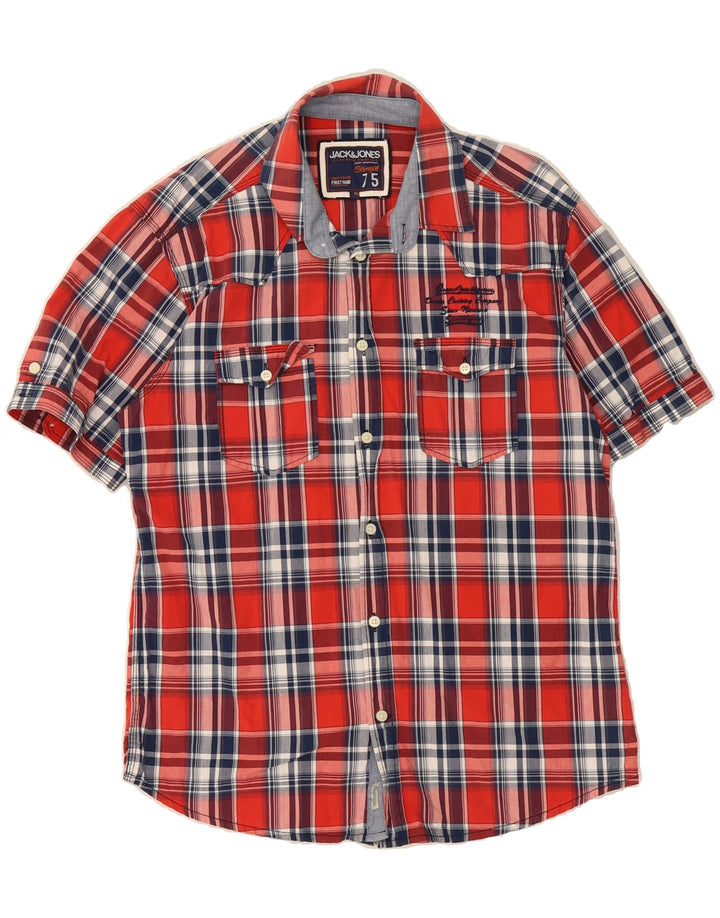 JACK & JONES Mens Short Sleeve Shirt XL Red Check Cotton Vintage Jack & Jones and Second-Hand Jack & Jones from Messina Hembry 