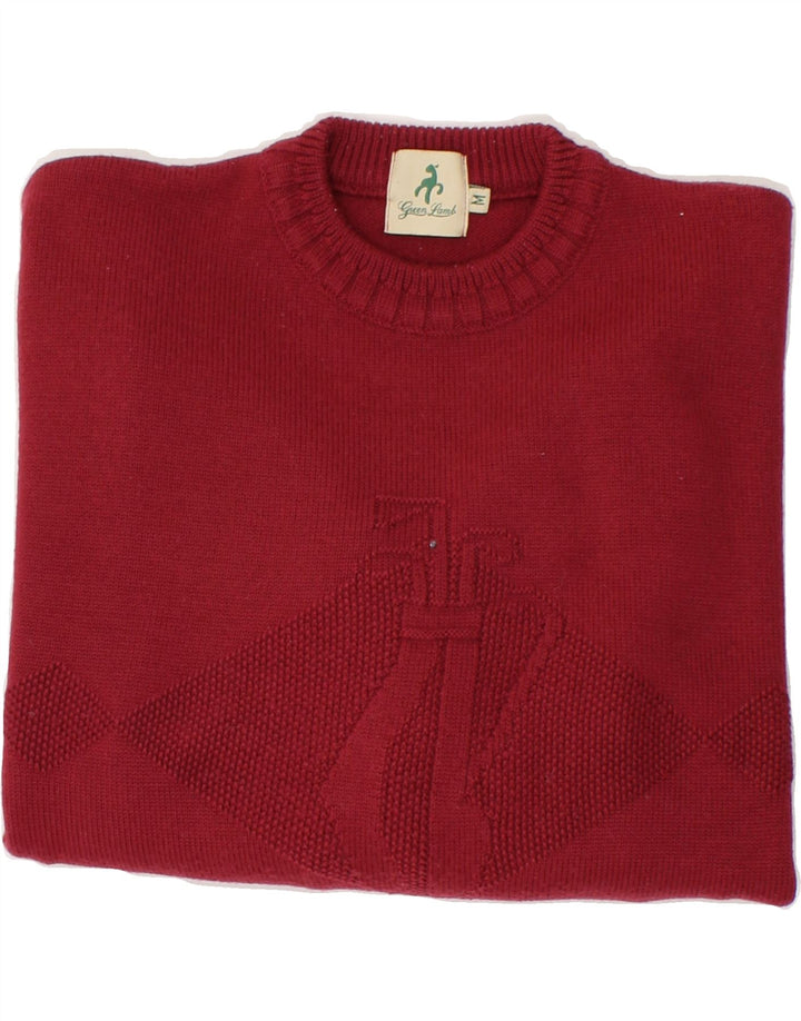 VINTAGE Womens Graphic Crew Neck Jumper Sweater UK 14 Medium Red Wool Vintage Vintage and Second-Hand Vintage from Messina Hembry 