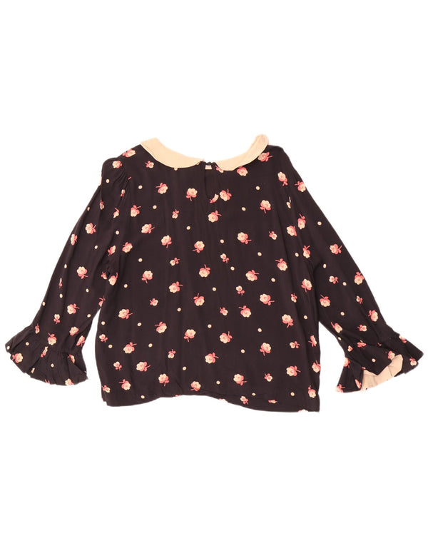 Topshop Womens Crop 3/4 Sleeve Blouse Top UK 14 Large Black Floral