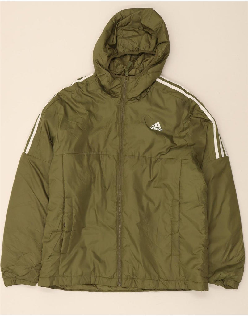 ADIDAS Mens Hooded Windbreaker Jacket UK 40 Large Khaki Polyester Vintage Adidas and Second-Hand Adidas from Messina Hembry 