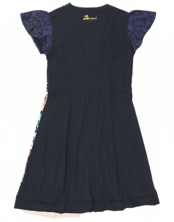 Desigual ženska grafička haljina A-kroja UK 18 XL tamnoplava cvjetna pamuk