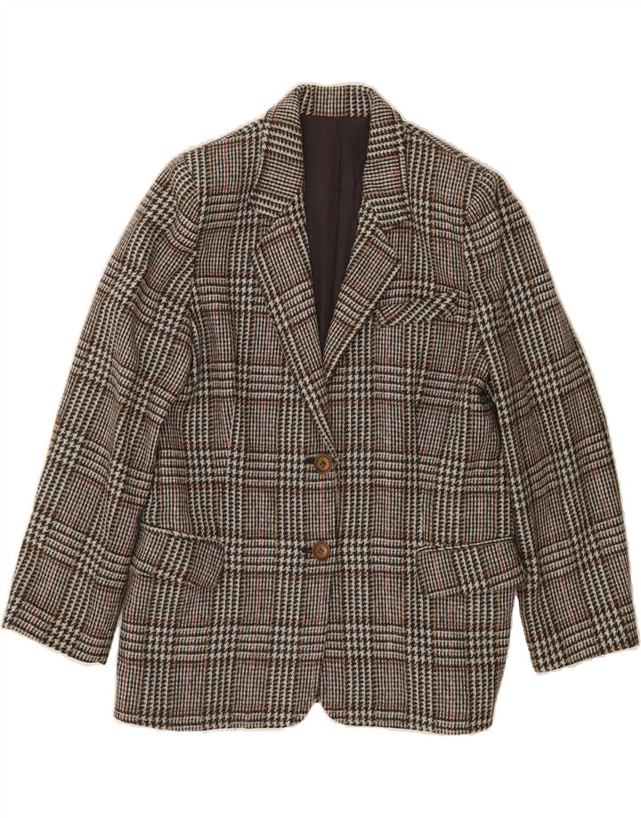 VINTAGE Womens 2 Button Blazer Jacket IT 48 XL Grey Houndstooth Wool Vintage Vintage and Second-Hand Vintage from Messina Hembry 