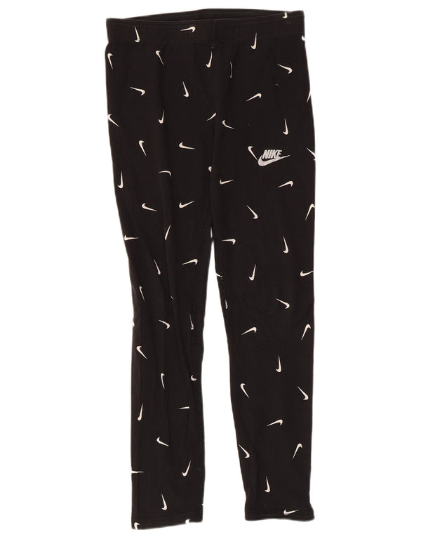 NIKE Girls Tight Fit Graphic Leggings 13-14 Years XL Black Pamuk