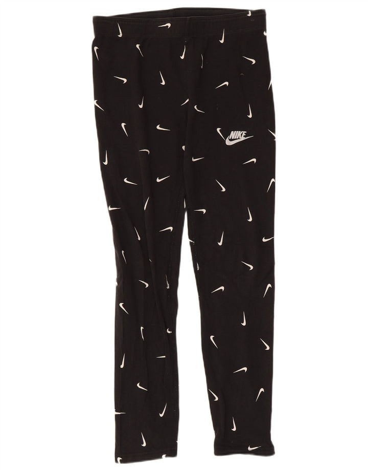 NIKE Girls Tight Fit Graphic Leggings 13-14 Years XL Black Pamuk