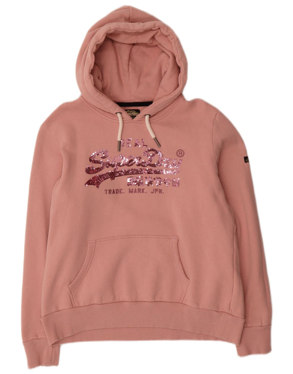 Superdry ženska velika majica s kapuljačom s kapuljačom UK 16, veliki ružičasti pamuk