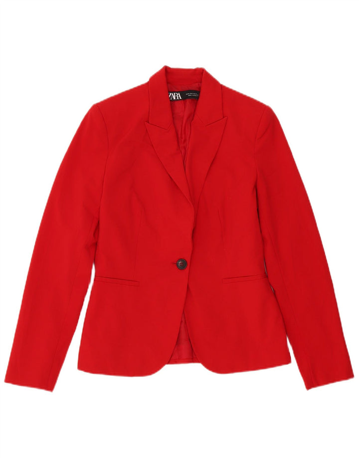 Zara ženska prekomjerna jakna sa 1 gumbom EU 34 2XS crveni poliester