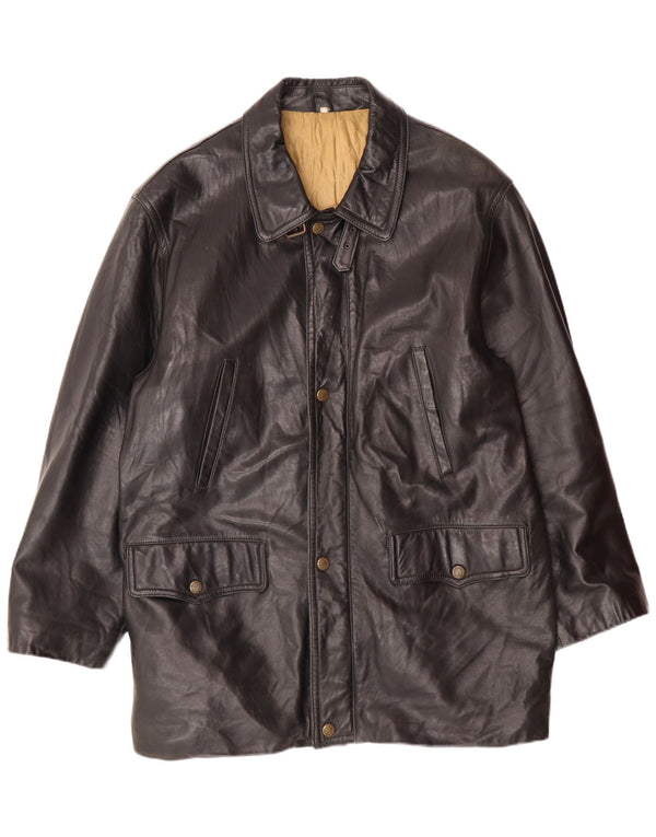 VINTAGE Mens Leather Jacket IT 54 2XL Black Leather