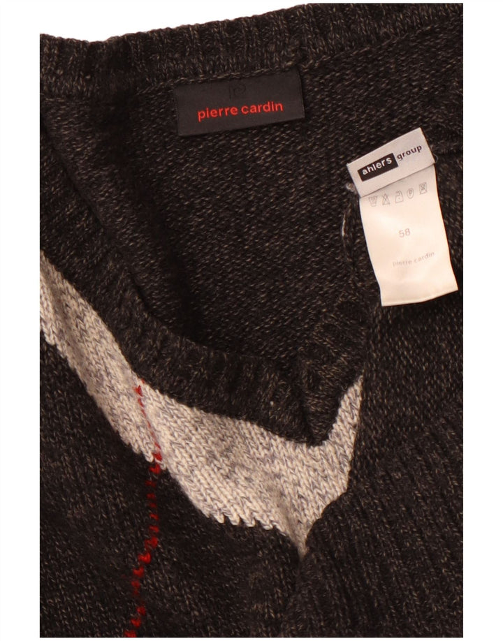 PIERRE CARDIN Muški džemper s V-izrezom IT 58 2XL Sivi Argyle/Diamond