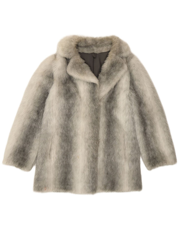 VINTAGE ženski kaput od umjetnog krzna UK 12 Srednji srebrni prugasti modacryl