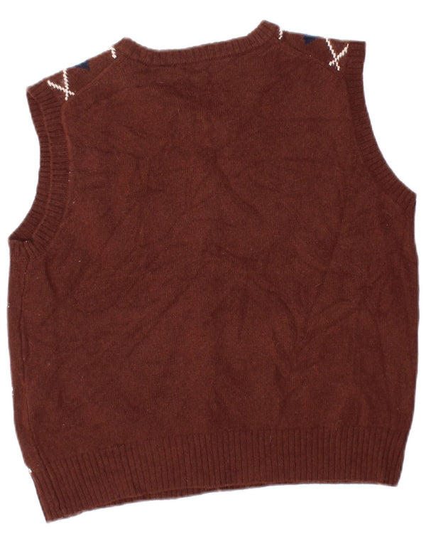 Zara ženski džemper bez rukava UK 10 Small Brown Argyle/Diamond