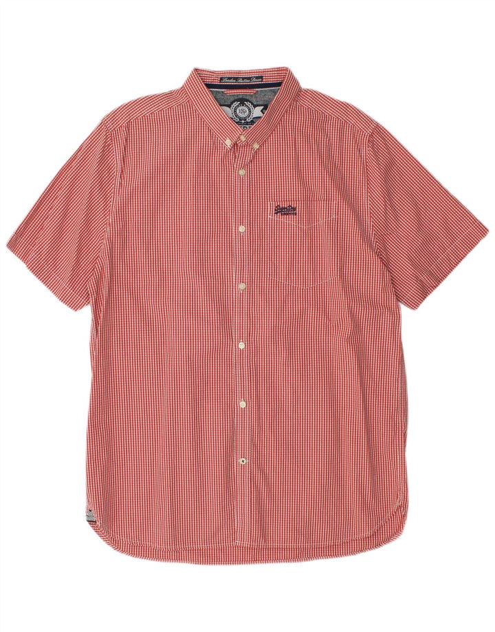Superdry muška majica kratkih rukava 2XL crveni pamuk od ginghama