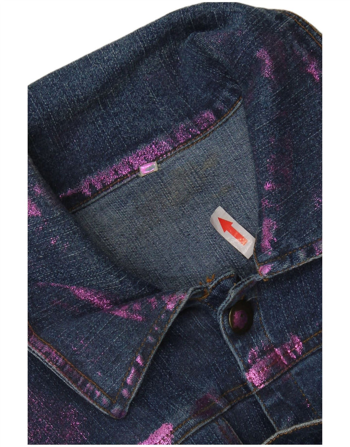 Vintage ženska crop traper jakna UK 12 pamuk srednje plave boje