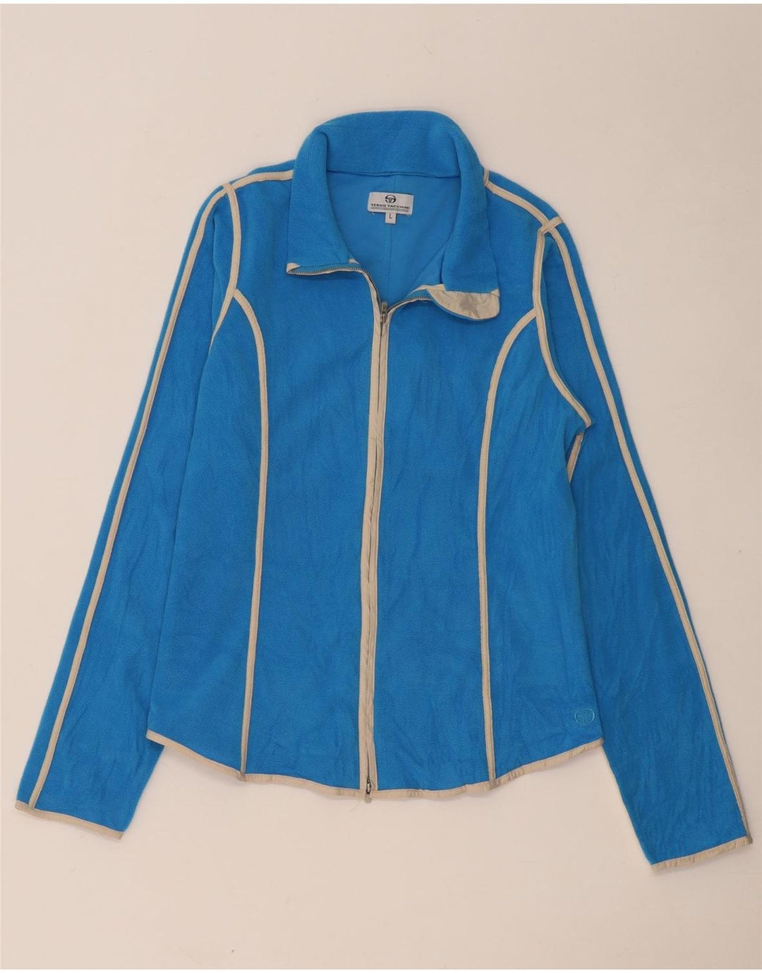 SERGIO TACCHINI Ženska jakna od flisa UK 14 Veliki plavi prugasti poliester