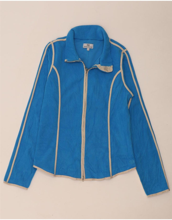 SERGIO TACCHINI Ženska jakna od flisa UK 14 Veliki plavi prugasti poliester