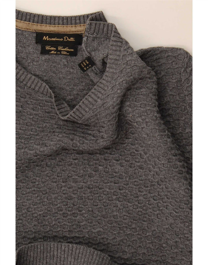 Massimo Dutti muški džemper s veznim izrezom mali sivi pamuk