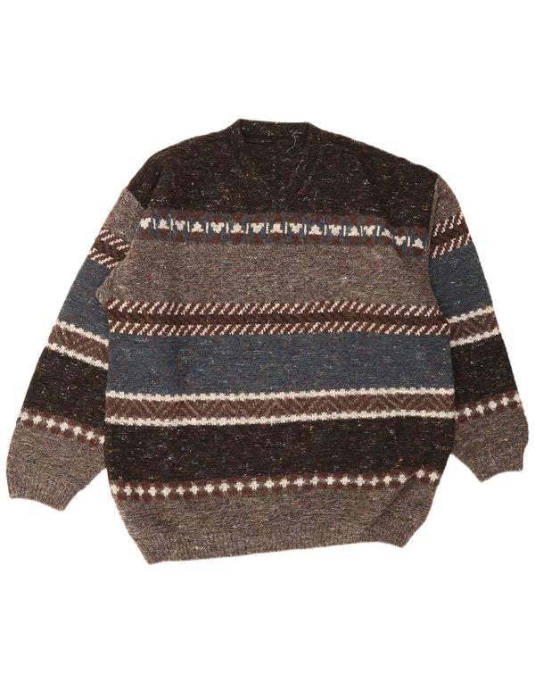 Vintage muški džemper s okruglim izrezom 2XL raznobojni prugasti akril